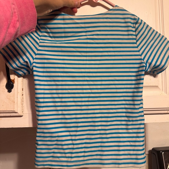 L.L. Bean Kids Swim Tee - Blue and White Stripes size 6-7 - Picture 5 of 5